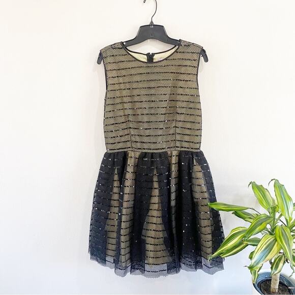 RED Valentino Sequin Mesh Tulle Mini Dress Black Nude IT 44 US 8 Party Glam - Picture 1 of 10